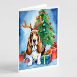 Basset Hound Christmas Reindeer Greeting Cards Pack of 8