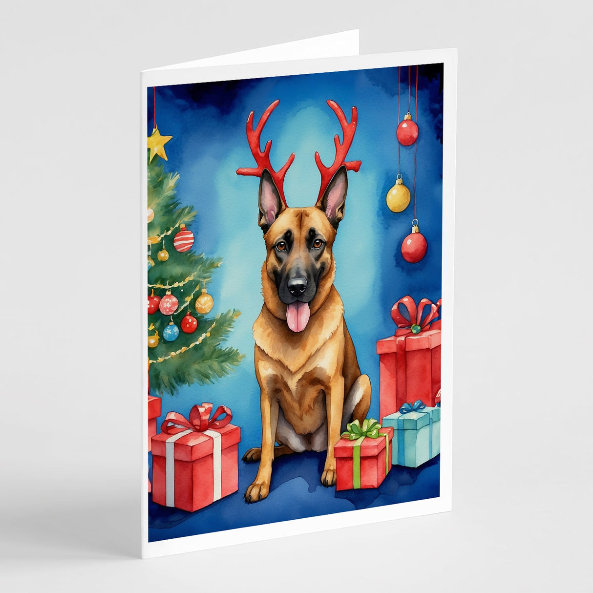 Belgian Malinois Christmas Reindeer Greeting Cards Pack of 8