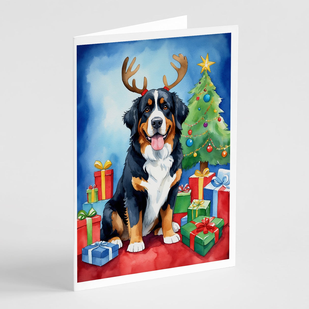 Bernese Mountain Dog Christmas Reindeer Greeting Cards Pack of 8