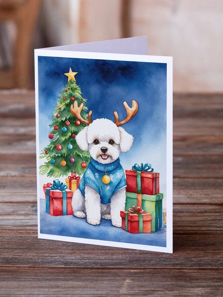 Bichon Frise Christmas Reindeer Greeting Cards Pack of 8