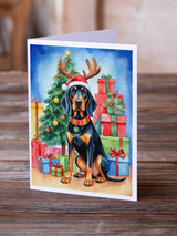 Black and Tan Coonhound Christmas Reindeer Greeting Cards Pack of 8