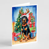 Black and Tan Coonhound Christmas Reindeer Greeting Cards Pack of 8