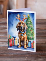 Bloodhound Christmas Reindeer Greeting Cards Pack of 8