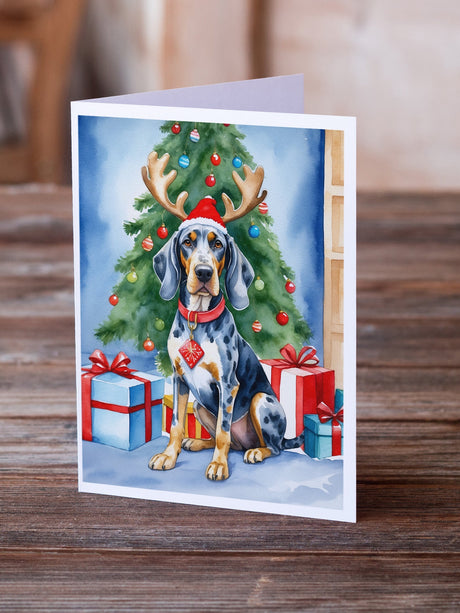 Bluetick Coonhound Christmas Reindeer Greeting Cards Pack of 8