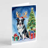 Border Collie Christmas Reindeer Greeting Cards Pack of 8