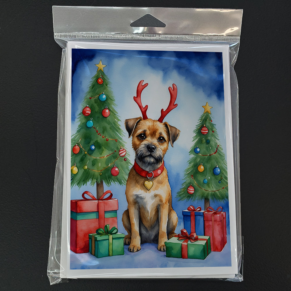 Border Terrier Christmas Reindeer Greeting Cards Pack of 8