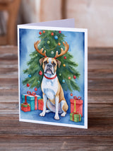 White Boxer Christmas Reindeer Greeting Cards Pack of 8