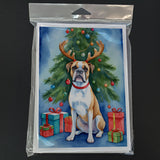 White Boxer Christmas Reindeer Greeting Cards Pack of 8