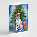 White Boxer Christmas Reindeer Greeting Cards Pack of 8