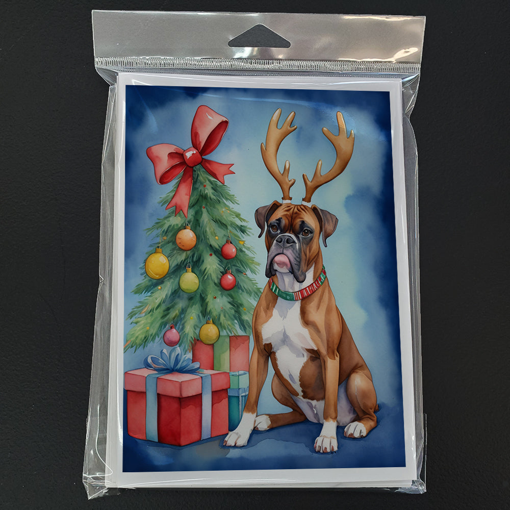 Boxer Christmas Reindeer Greeting Cards Pack of 8