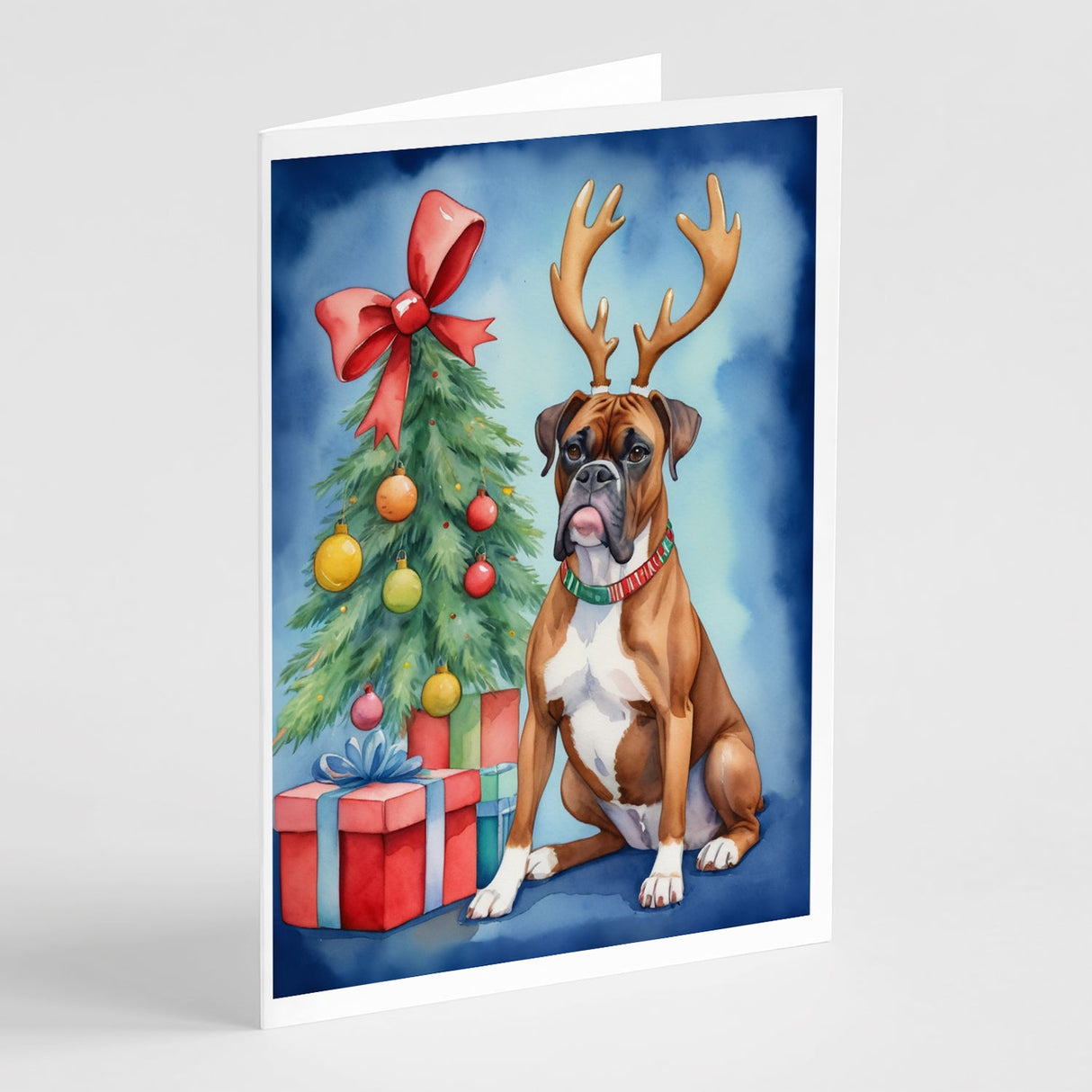 Boxer Christmas Reindeer Greeting Cards Pack of 8