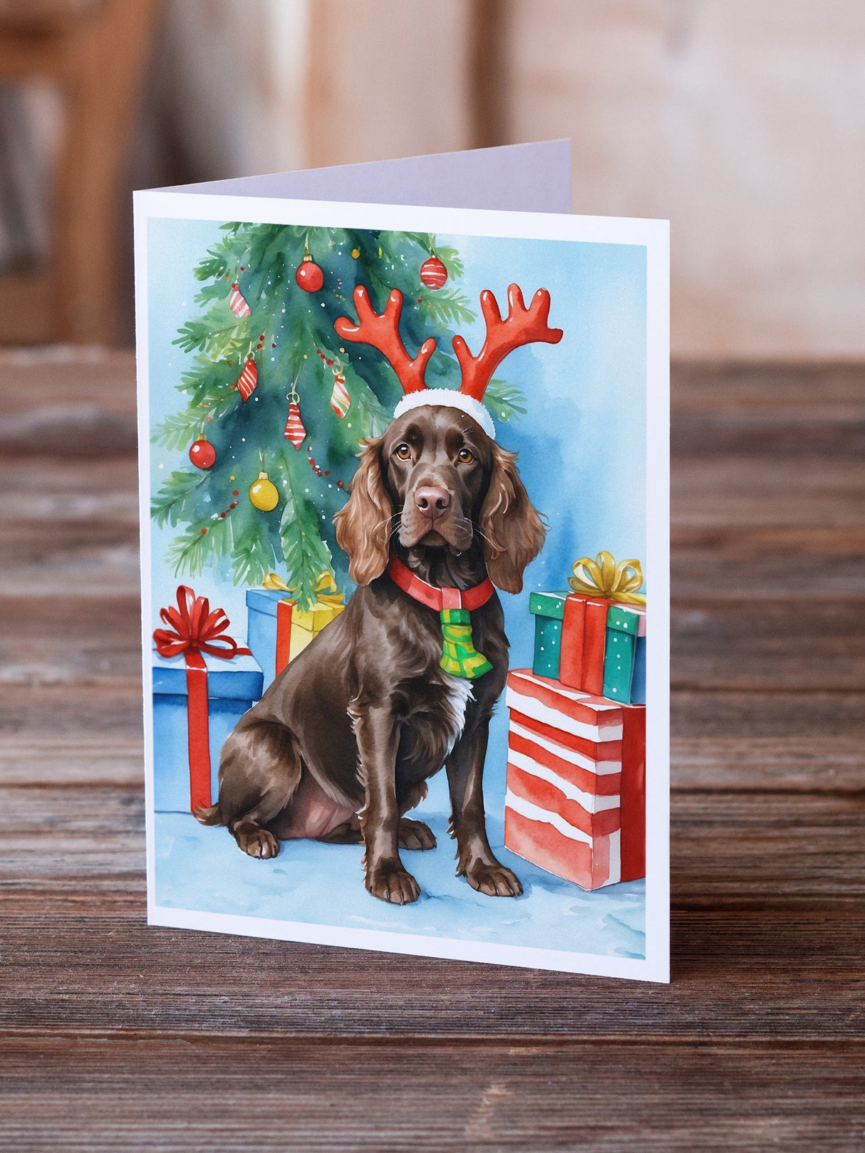 Boykin Spaniel Christmas Reindeer Greeting Cards Pack of 8