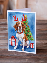 Brittany Spaniel Christmas Reindeer Greeting Cards Pack of 8