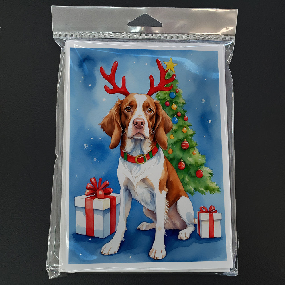 Brittany Spaniel Christmas Reindeer Greeting Cards Pack of 8