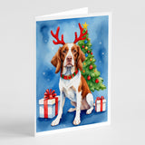 Brittany Spaniel Christmas Reindeer Greeting Cards Pack of 8