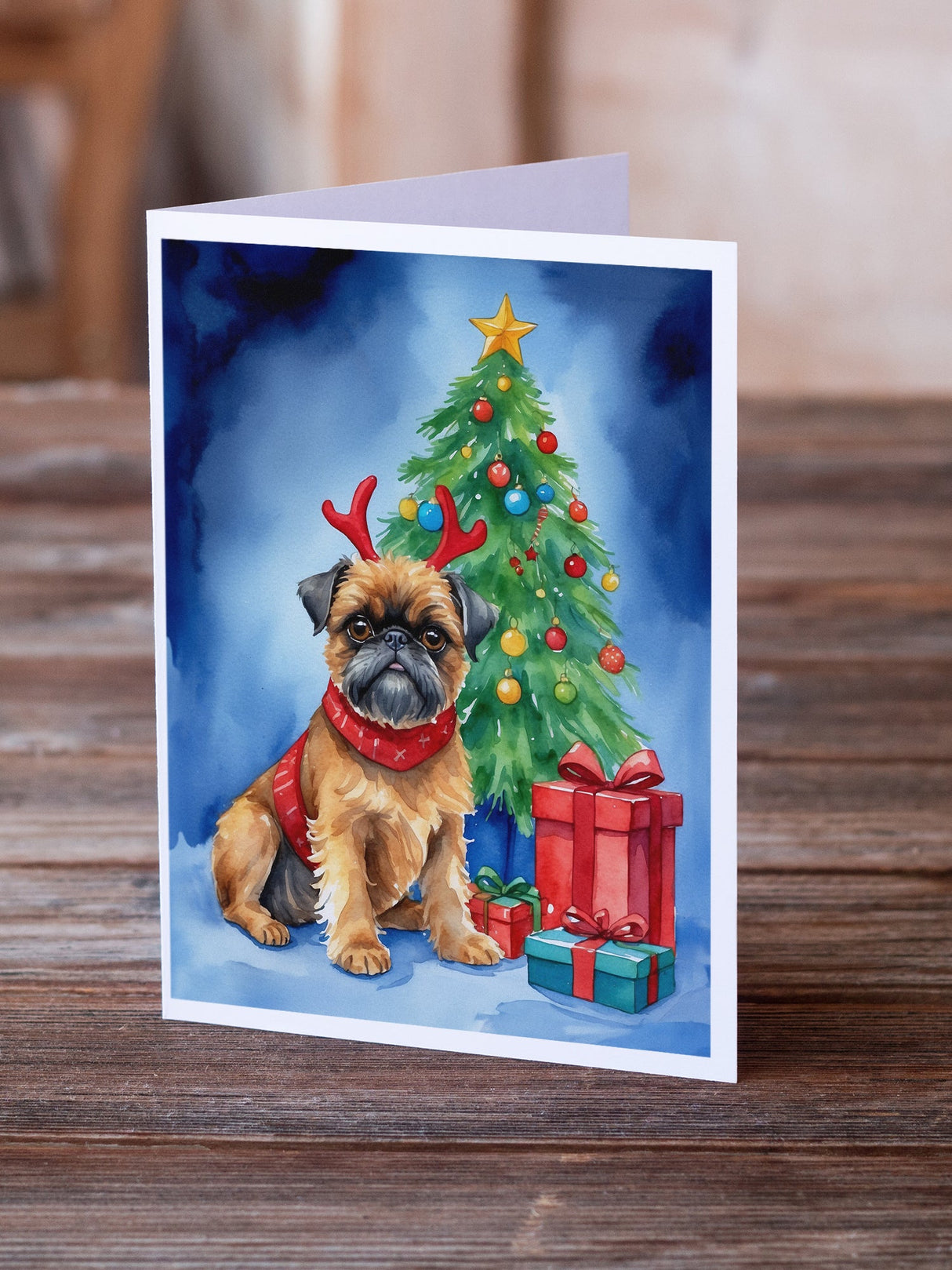 Brussels Griffon Christmas Reindeer Greeting Cards Pack of 8