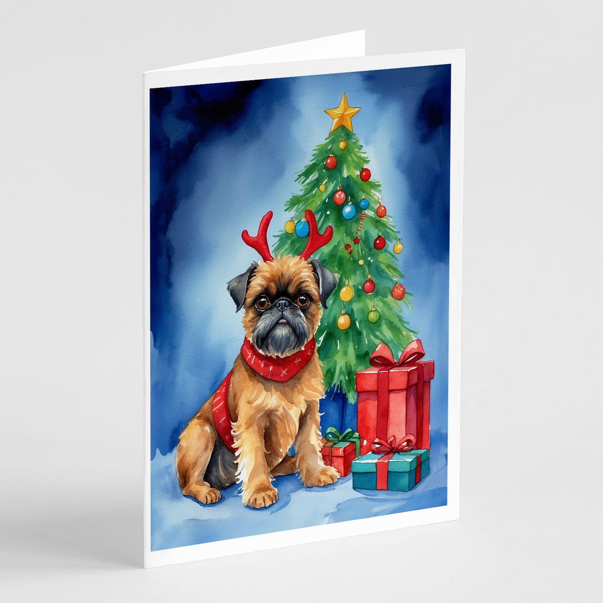 Brussels Griffon Christmas Reindeer Greeting Cards Pack of 8