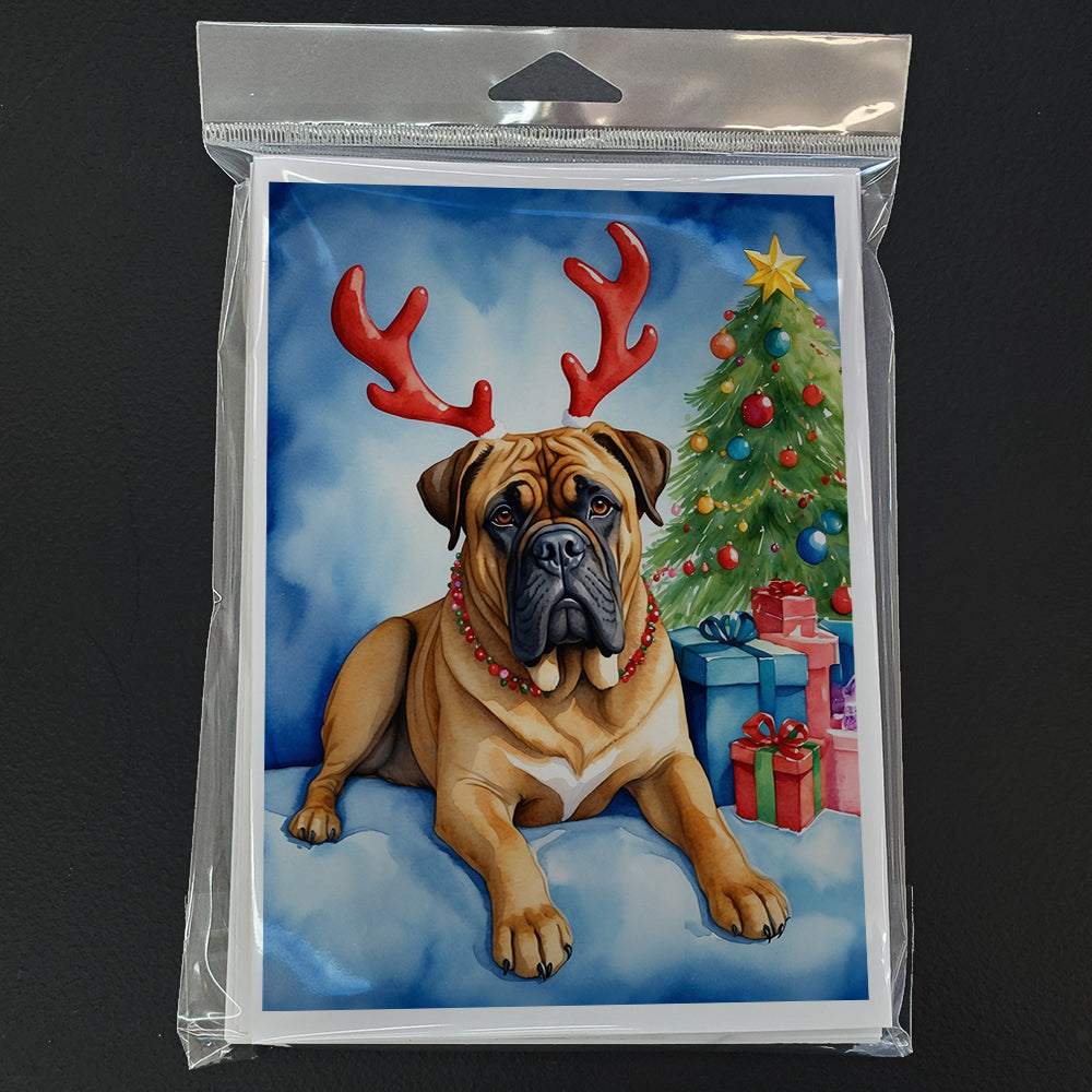 Bullmastiff Christmas Reindeer Greeting Cards Pack of 8