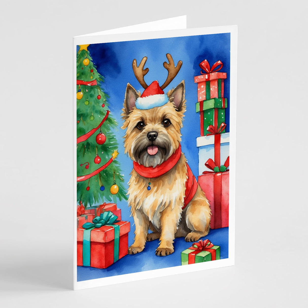 Cairn Terrier Christmas Reindeer Greeting Cards Pack of 8