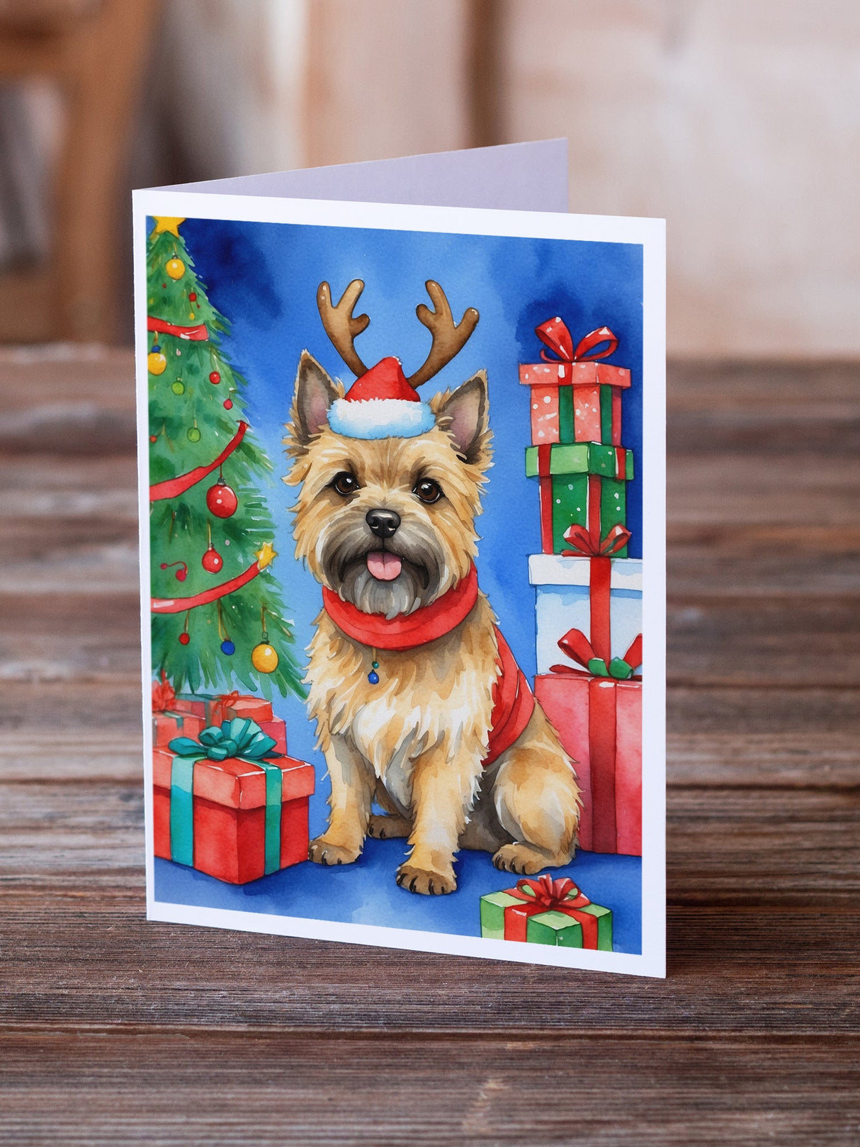 Cairn Terrier Christmas Reindeer Greeting Cards Pack of 8