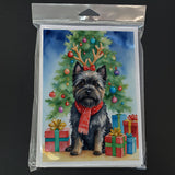 Black Cairn Terrier Christmas Reindeer Greeting Cards Pack of 8