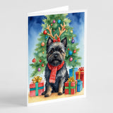 Black Cairn Terrier Christmas Reindeer Greeting Cards Pack of 8