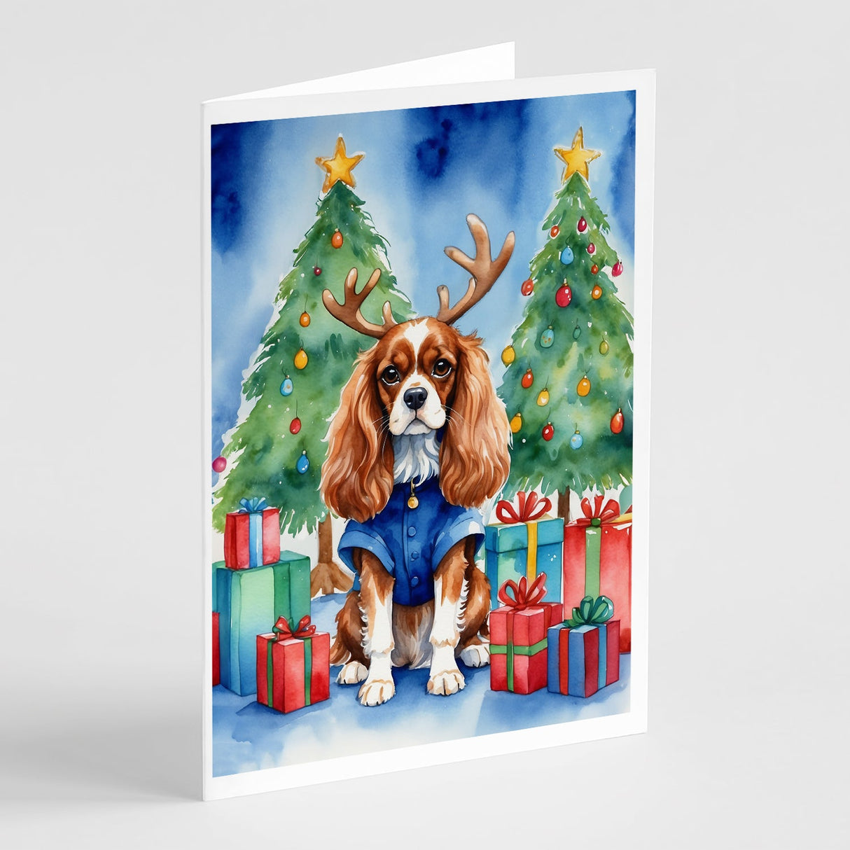 Cavalier Spaniel Christmas Reindeer Greeting Cards Pack of 8