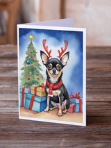 Black and Tan Chihuahua Christmas Reindeer Greeting Cards Pack of 8