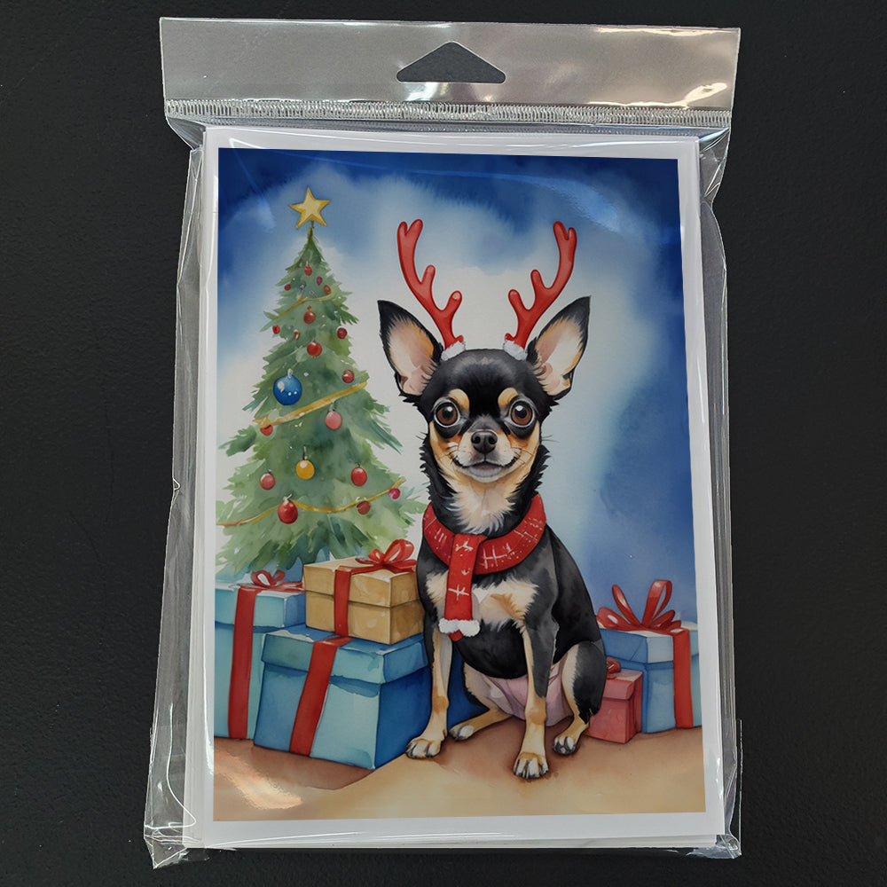 Black and Tan Chihuahua Christmas Reindeer Greeting Cards Pack of 8