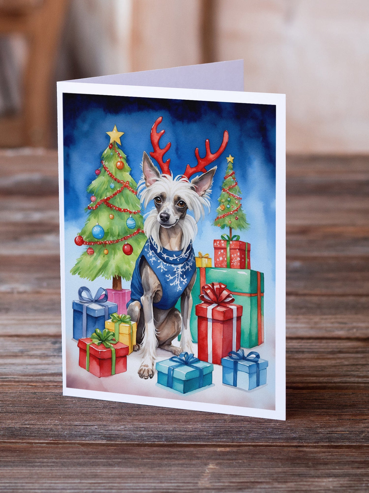 Chinese Crested Christmas Reindeer Greeting Cards Pack of 8