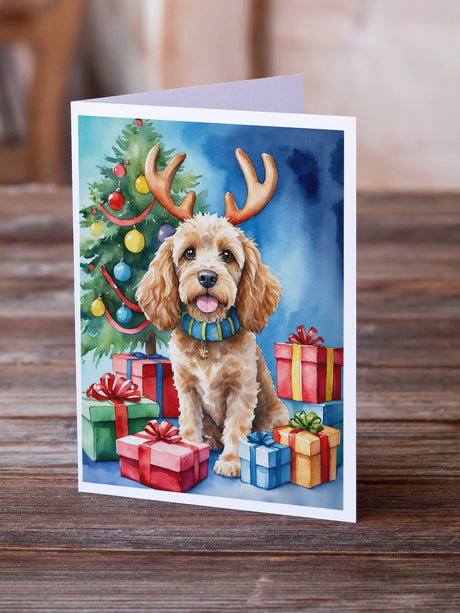 Cockapoo Christmas Reindeer Greeting Cards Pack of 8