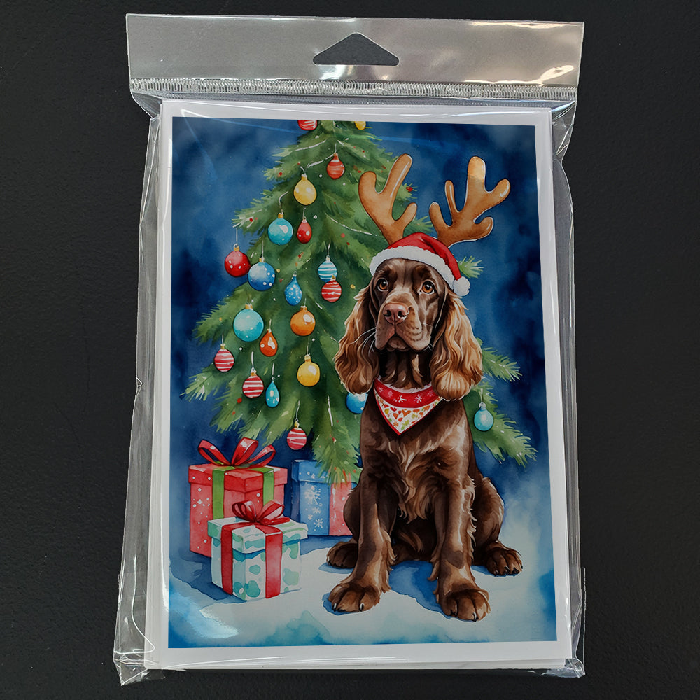 Chocolate Cocker Spaniel Christmas Reindeer Greeting Cards Pack of 8