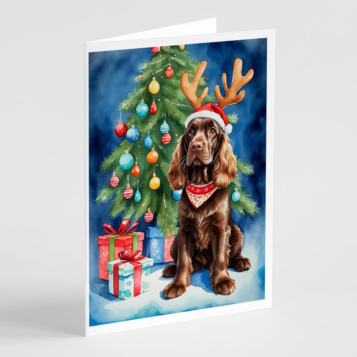 Chocolate Cocker Spaniel Christmas Reindeer Greeting Cards Pack of 8