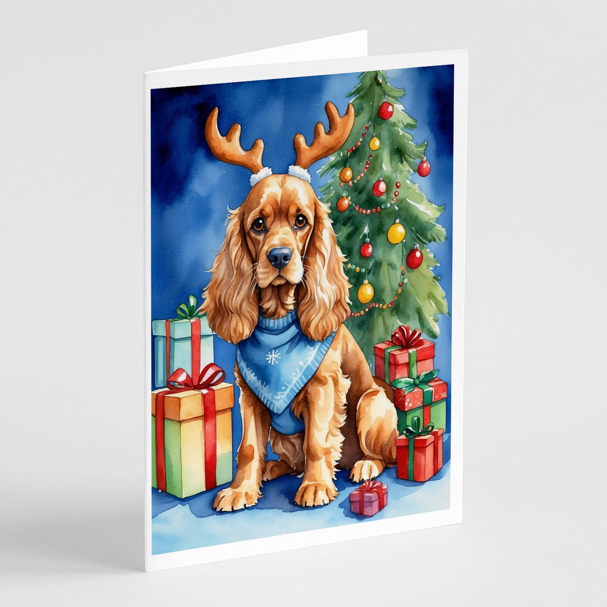 Cocker Spaniel Christmas Reindeer Greeting Cards Pack of 8