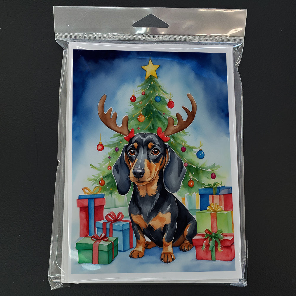 Black and Tan Dachshund Christmas Reindeer Greeting Cards Pack of 8