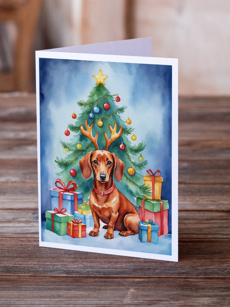 Dachshund Christmas Reindeer Greeting Cards Pack of 8