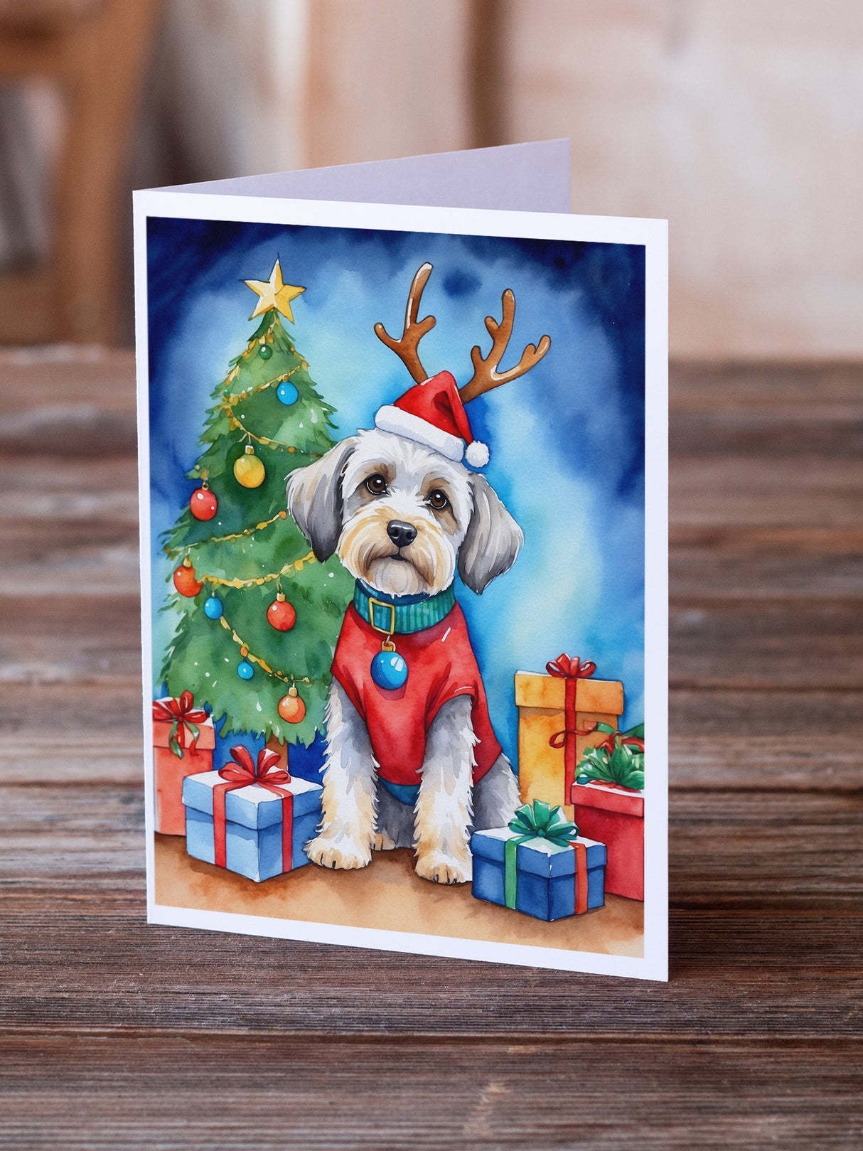 Dandie Dinmont Terrier Christmas Reindeer Greeting Cards Pack of 8