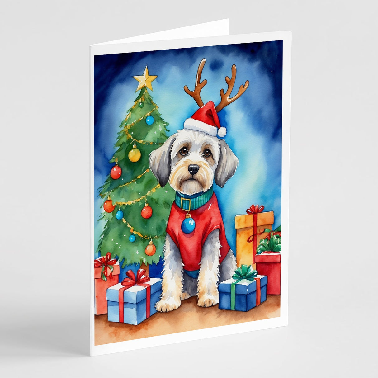 Dandie Dinmont Terrier Christmas Reindeer Greeting Cards Pack of 8