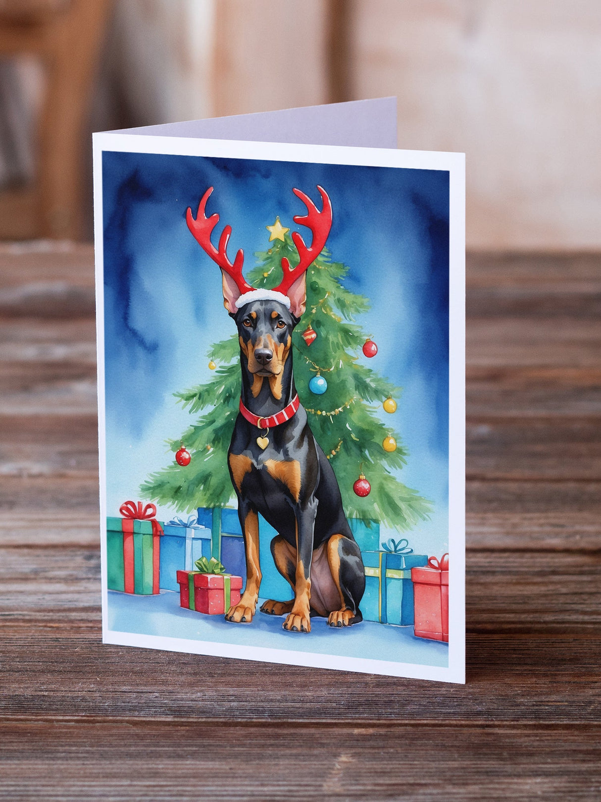 Doberman Pinscher Christmas Reindeer Greeting Cards Pack of 8