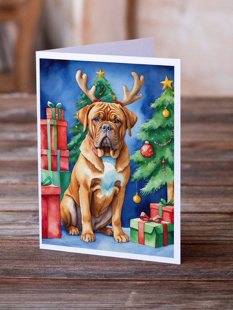 Dogue de Bordeaux Christmas Reindeer Greeting Cards Pack of 8