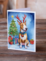 Bull Terrier Christmas Reindeer Greeting Cards Pack of 8