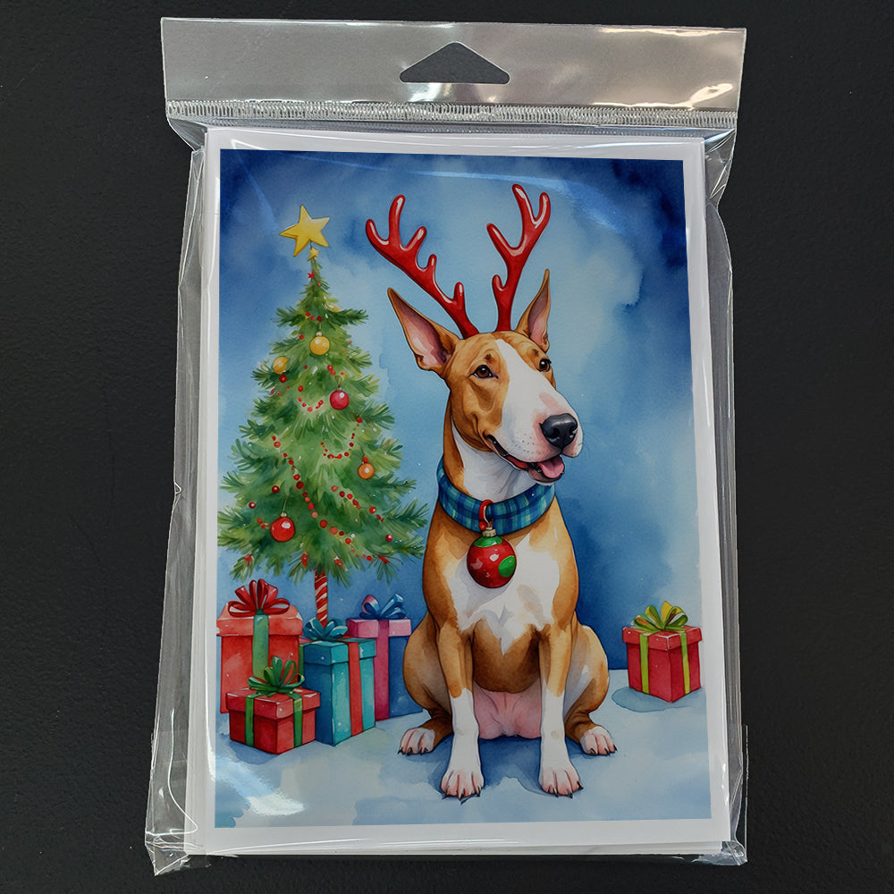 Bull Terrier Christmas Reindeer Greeting Cards Pack of 8