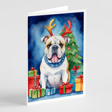 White English Bulldog Christmas Reindeer Greeting Cards Pack of 8