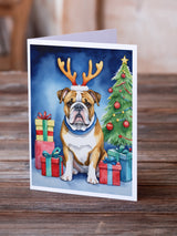 English Bulldog Christmas Reindeer Greeting Cards Pack of 8