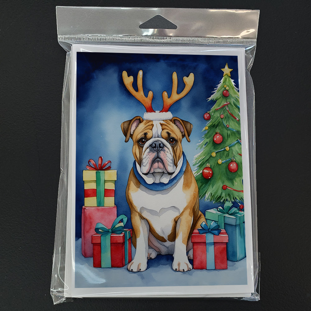 English Bulldog Christmas Reindeer Greeting Cards Pack of 8