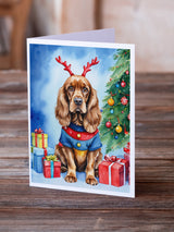 English Cocker Spaniel Christmas Reindeer Greeting Cards Pack of 8