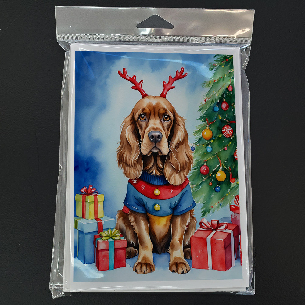 English Cocker Spaniel Christmas Reindeer Greeting Cards Pack of 8