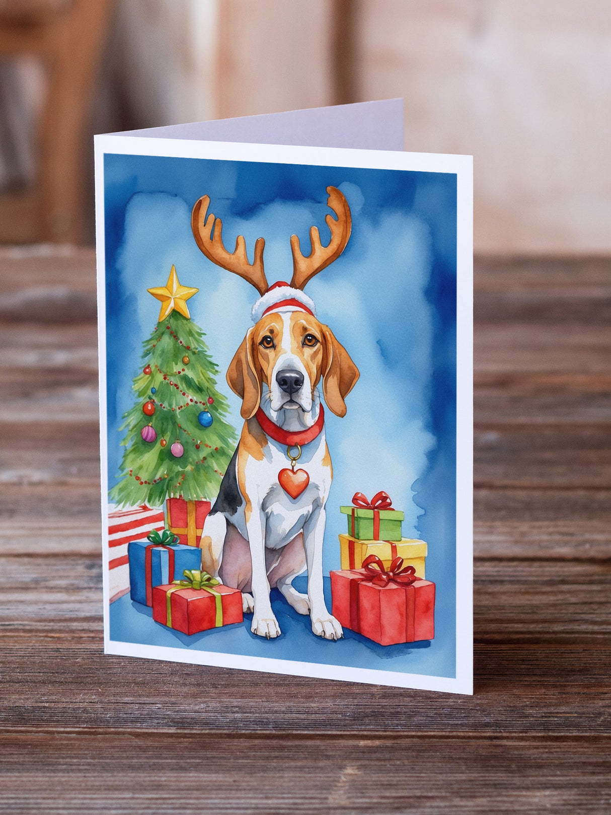 English Foxhound Christmas Reindeer Greeting Cards Pack of 8