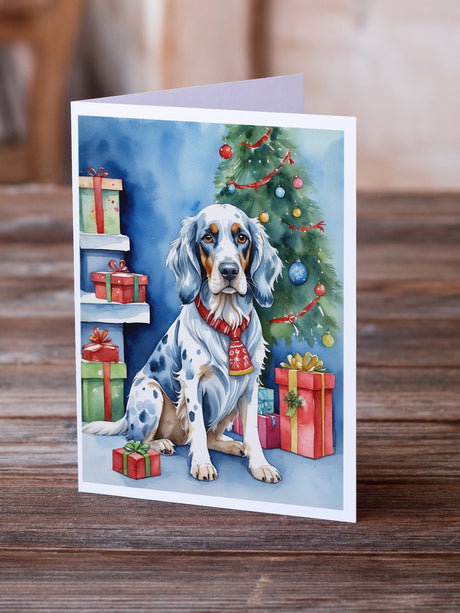 English Setter Christmas Reindeer Greeting Cards Pack of 8