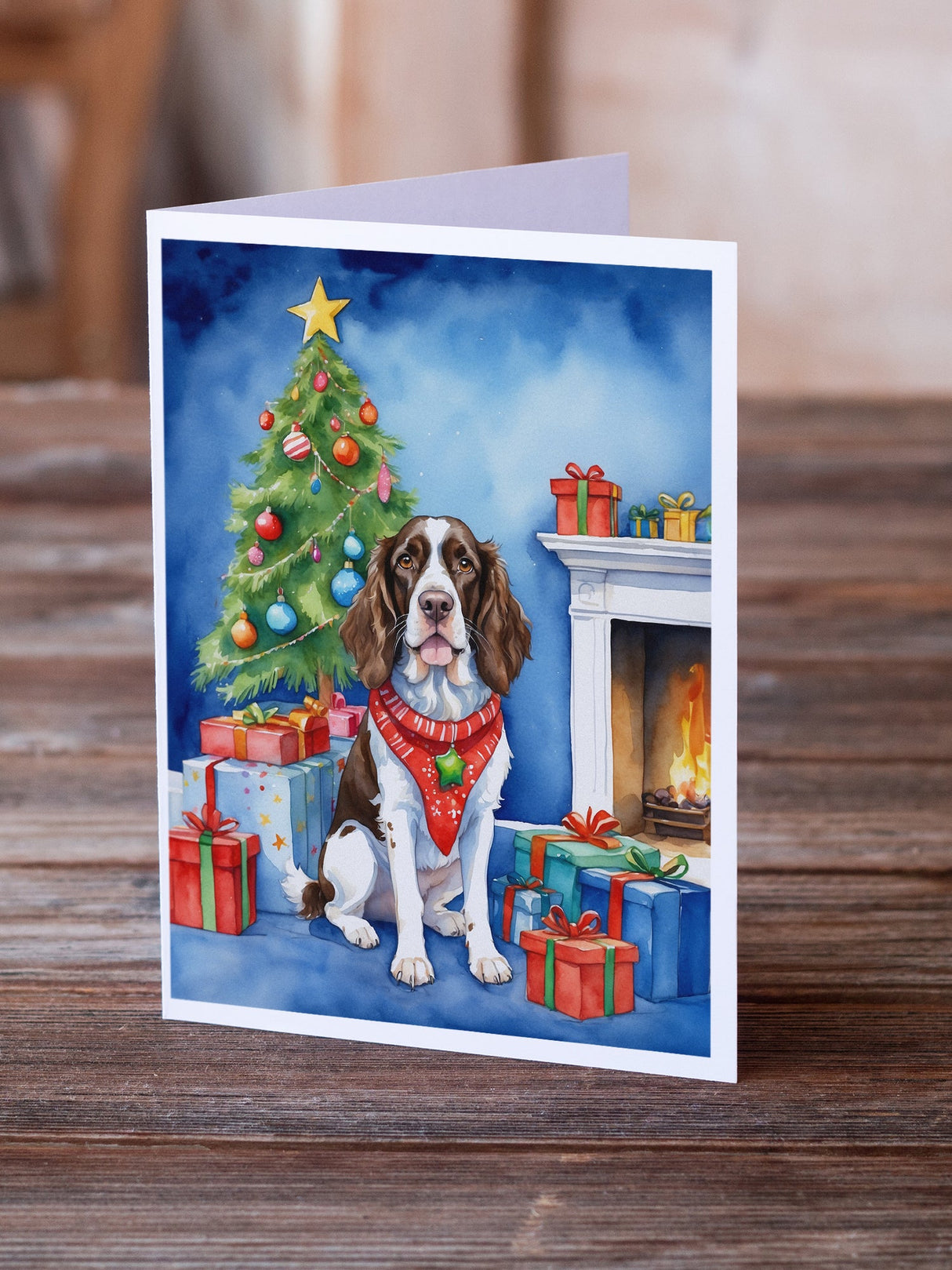 English Springer Spaniel Christmas Reindeer Greeting Cards Pack of 8